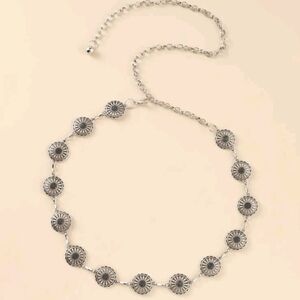 COPY - silver Tone floral flower adjustable belt necklace chain link